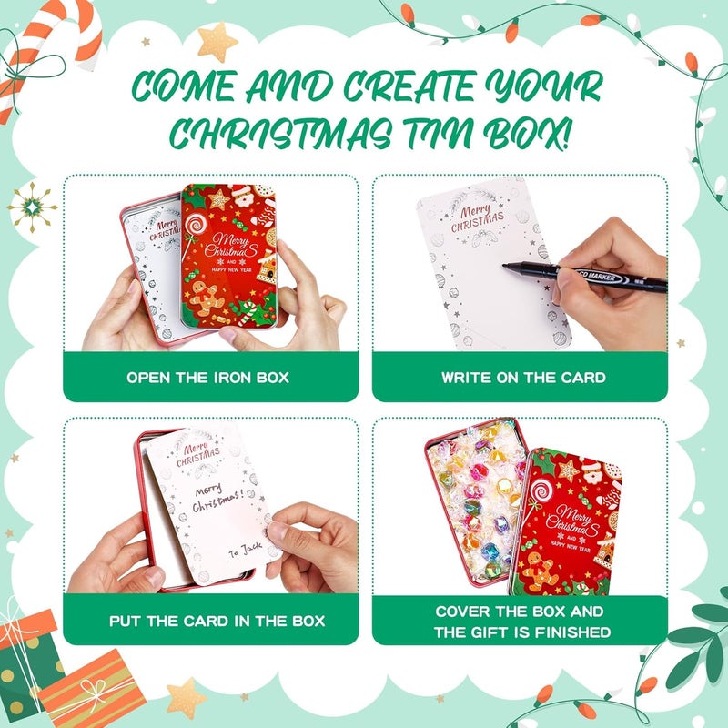 Thuodo 12 PCS Christmas Gift Card Tin Holder Boxes with Lids for Christmas Holiday Gift Box Set Metal Tin Small Boxes Stocking Stuffers Xmas Party Favors - Image 3